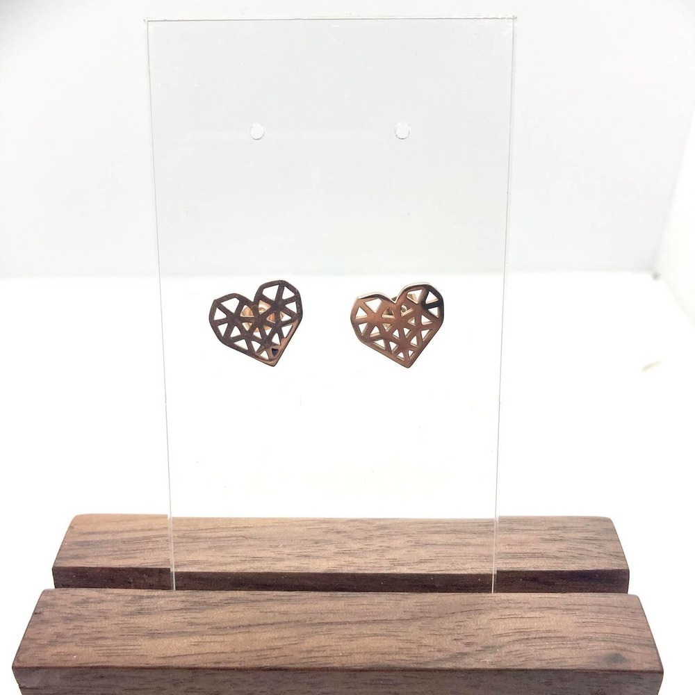 ROSE Gold Geometric Heart Earring Pair - Picture 2 of 8